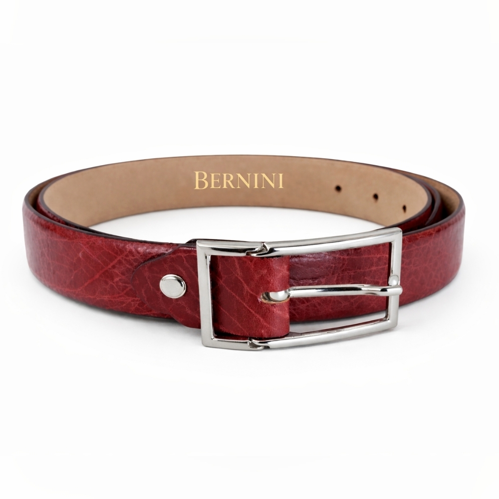 Bernini Leather Belt Burgundy Made In Italy Women’s Classic Eurometal Buckle 41"